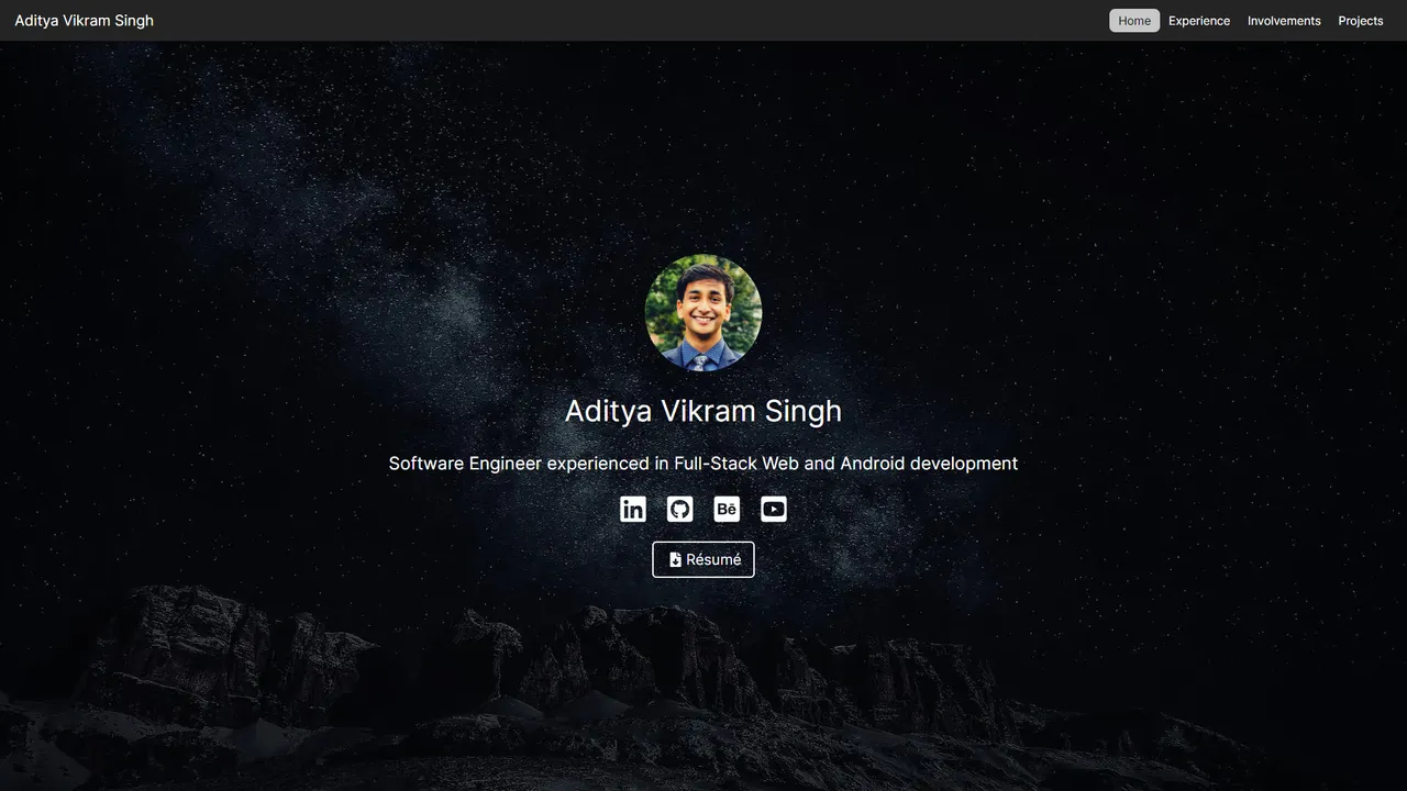 Aditya Vikram Singh's website screenshot