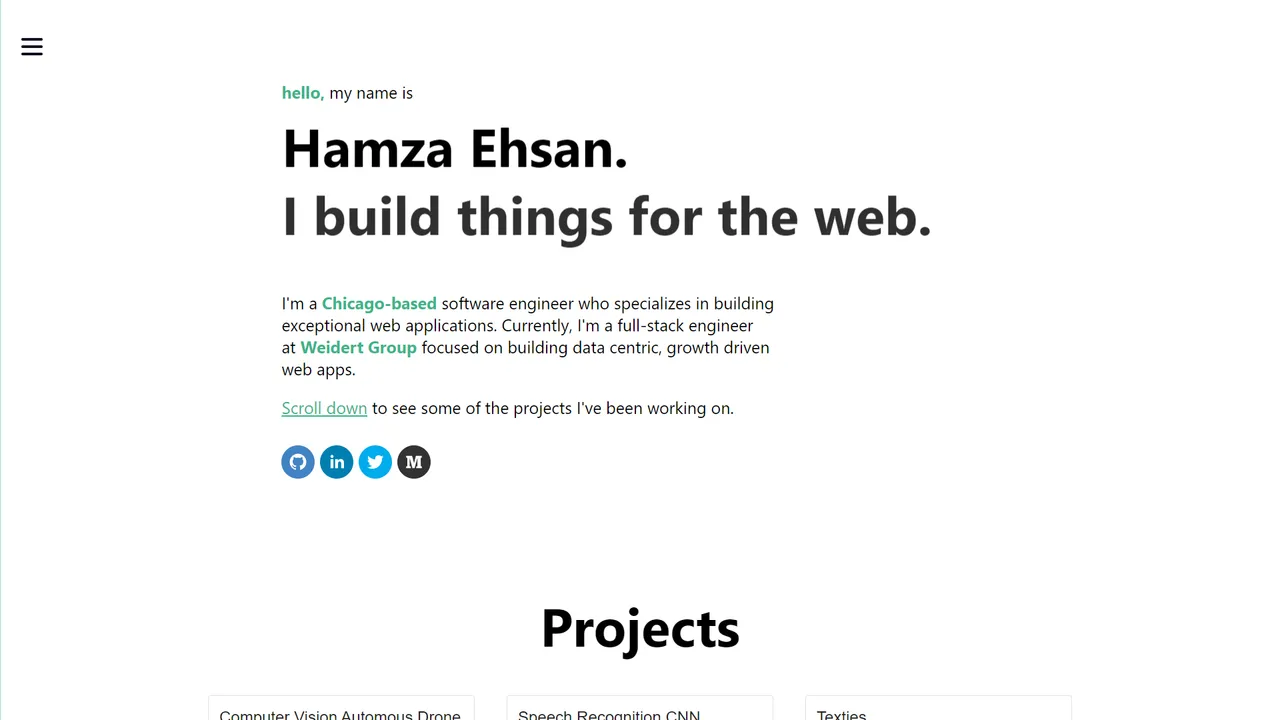 Hamza Ehsan's website screenshot