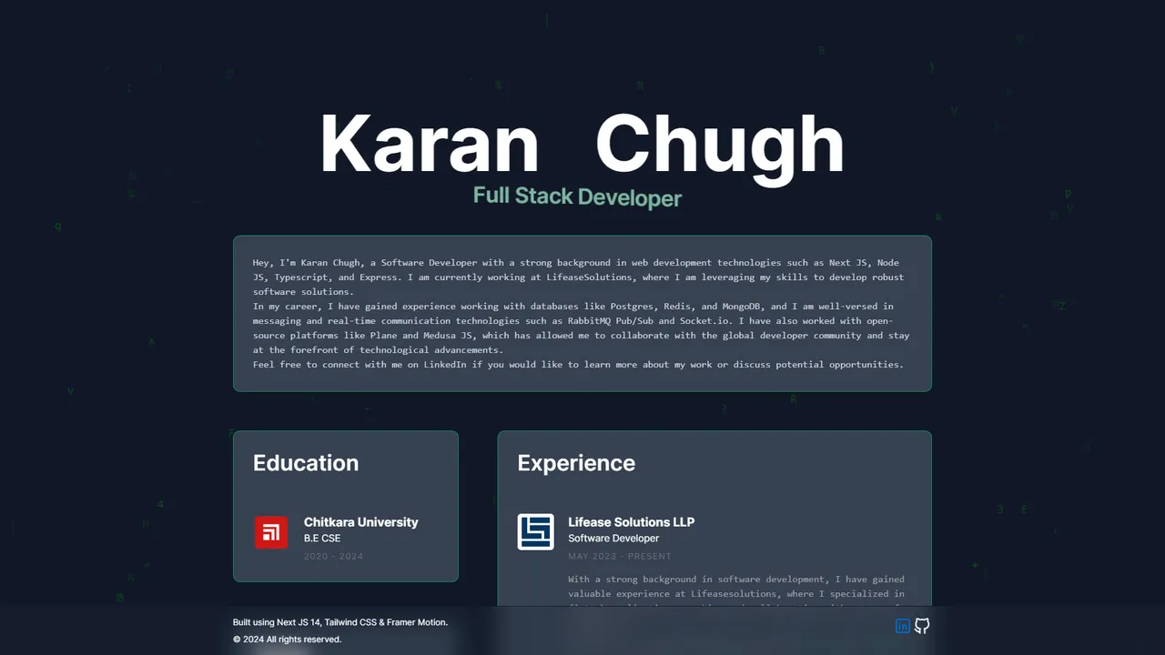 Karan Chugh's website screenshot