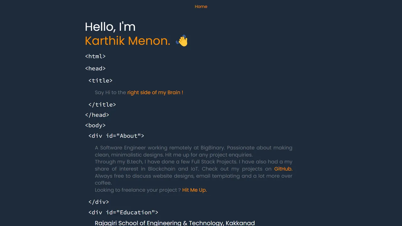 Karthik Menon's website screenshot