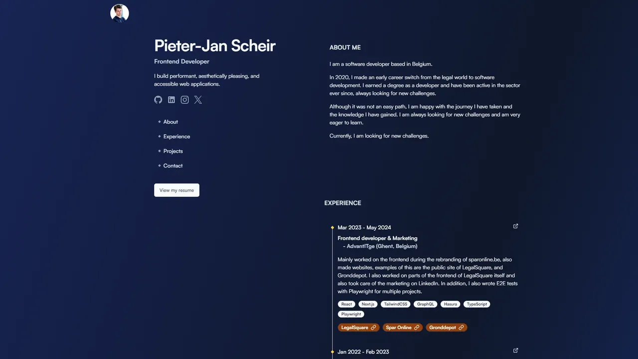 Pieter-Jan Scheir's website screenshot