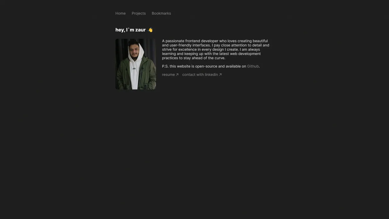 Zaur Sharifov's website screenshot