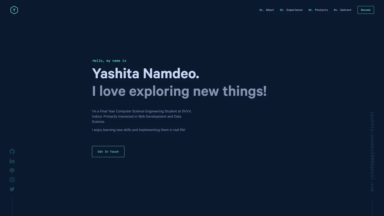 Yashita Namdeo's website screenshot