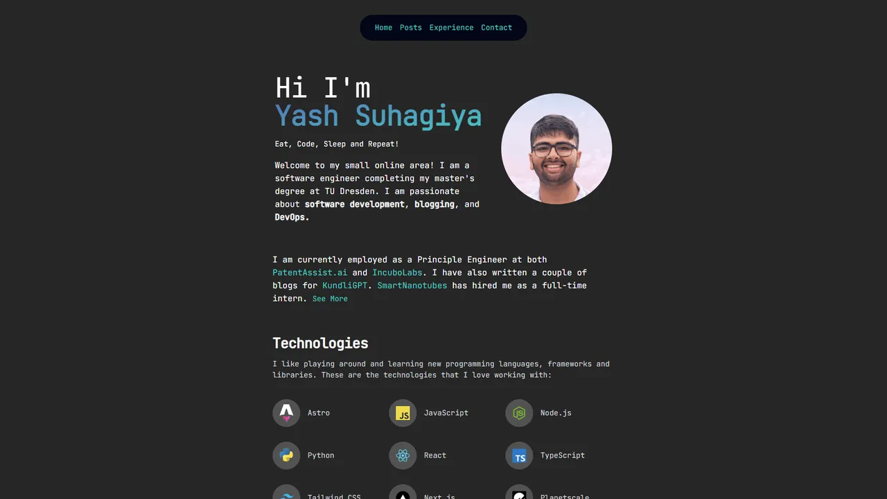 Yash Suhagiya's website screenshot