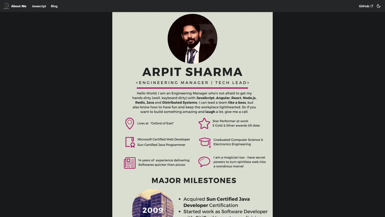 Arpit Sharma's website screenshot