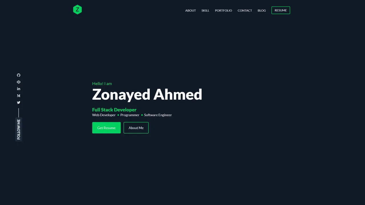 Zonayed Ahmed's website screenshot